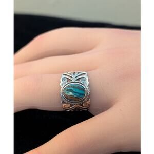 925 Sterling Filigree Rainbow Calsilica Stone Ring Size 6.25